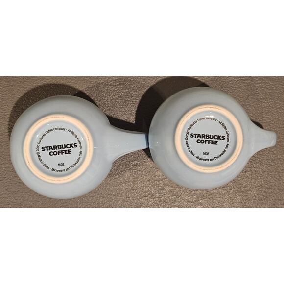 Starbucks Mugs Light Blue Pot Belly Barrel 16 oz Coffee Tea Mug (2)- 2005 - Picture 5 of 6